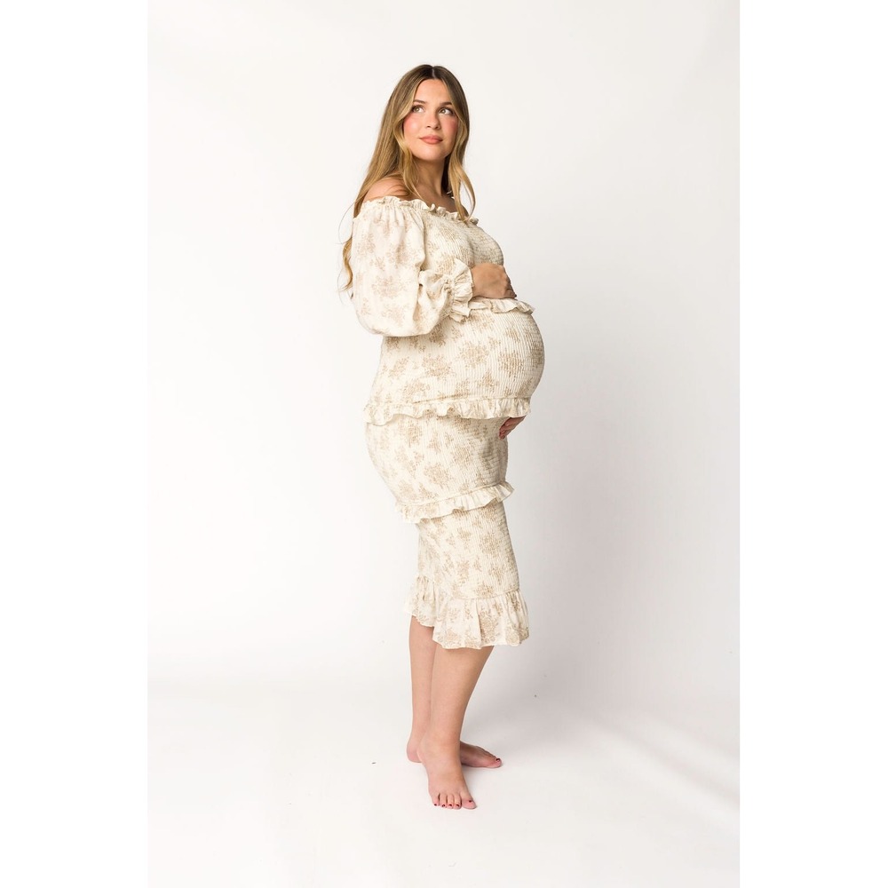Worth Collective Chloe Smocked Midi Dress Brown Floral‎ Large